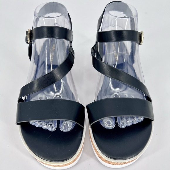 Marc Fisher Grandie Wedge Black Strappy cork low 1.5" Platform sandals sz 9M - Picture 2 of 10